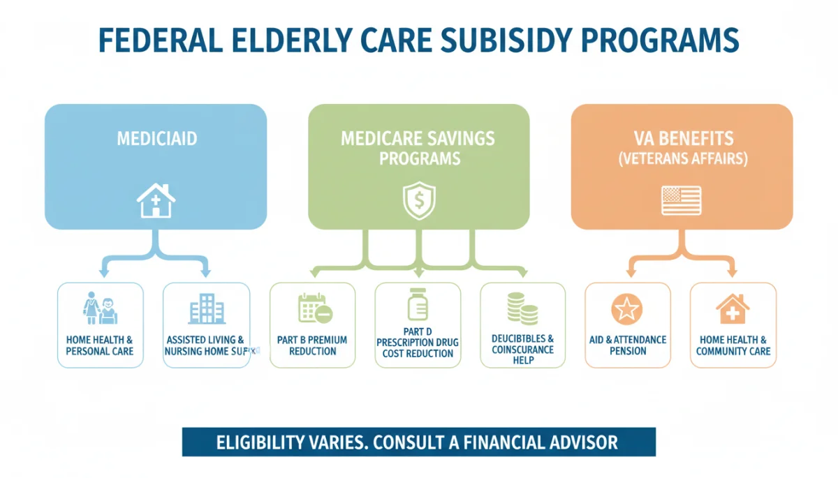 Infographic detailing federal elderly care subsidy programs and their benefits