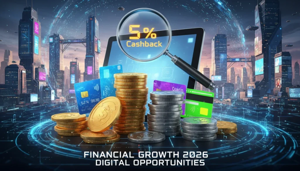 Digital illustration of 5% cashback growth on new platforms in 2026