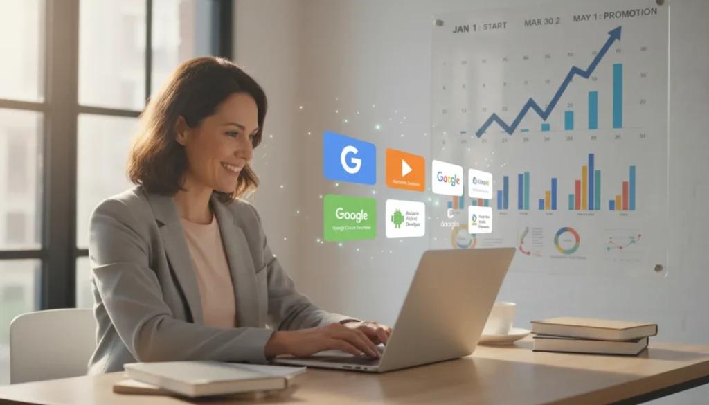 Person confidently completing Google certifications for career growth