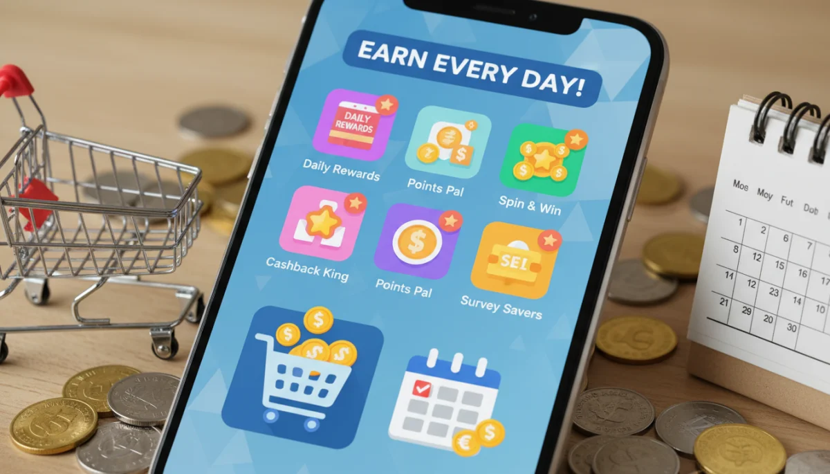 Smartphone screen with multiple rewards app icons, symbolizing diverse earning opportunities.